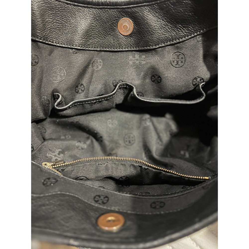 Tory Burch Purse Black Pebble Leather Hand Bag‎ Tote Brass Hardware Authentic - Picture 9 of 10